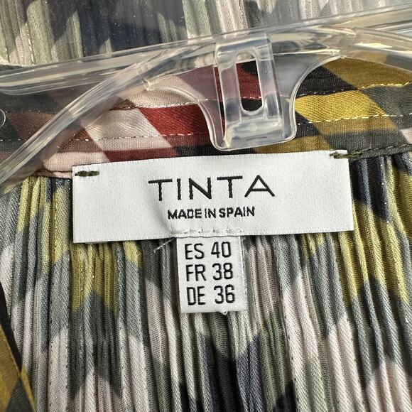 Tinta Womens Top EU 40 US M Geometric Pleated Boho Festival Artsy Spain Chevron - Picture 3 of 7